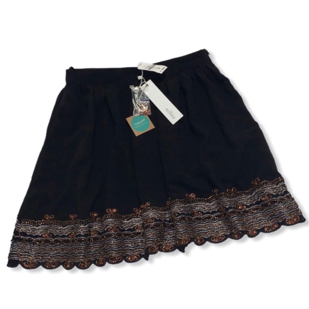 New Millau Beaded Black Skirt Flowy Knee Length Lined Size M MIL30822 Chic Party